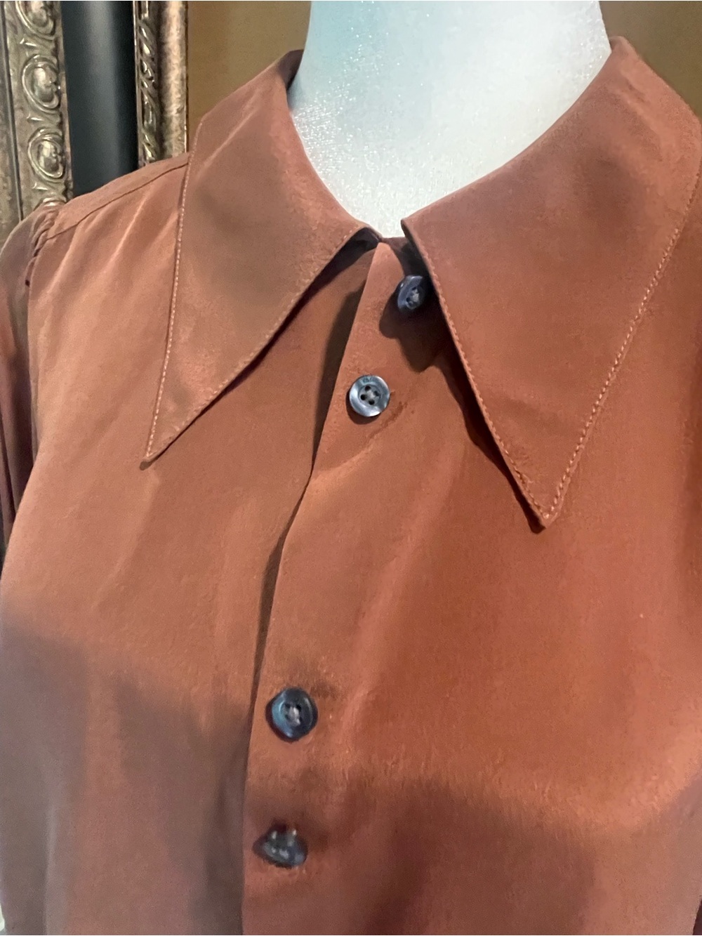 Kate Spade Satin Rust Brown Button-Up Blouse